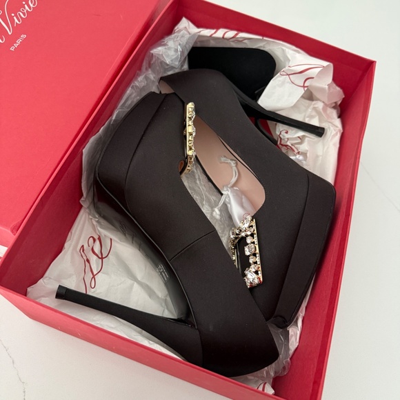 Roger Vivier Flower Strass Satin platform Evening Shoes Pumps - Picture 5 of 15